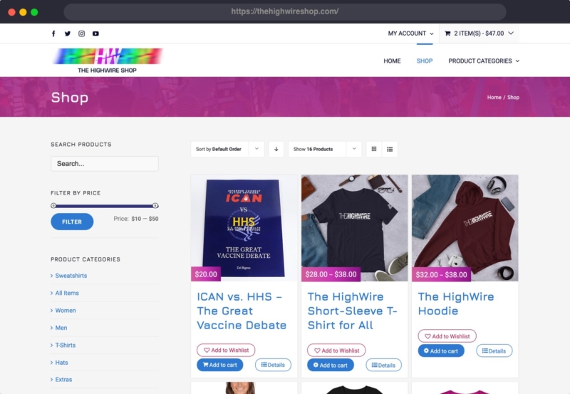 The Highwire Shop website screenshot